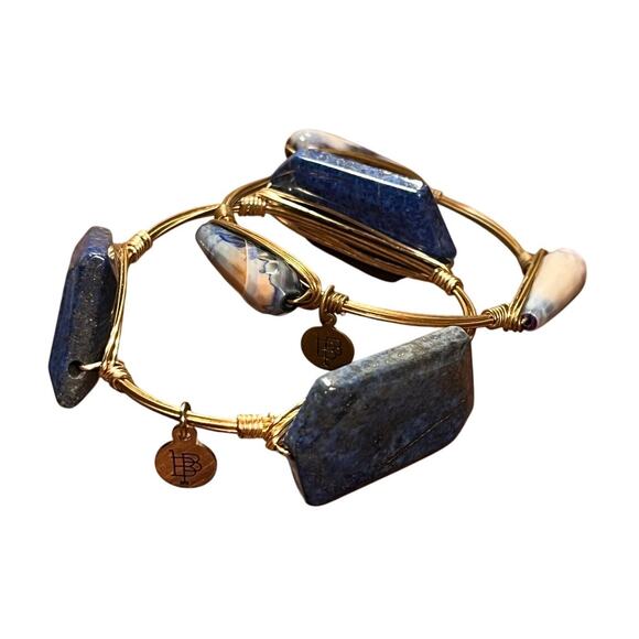 Bourbon and Boweties Jewelry - Bourbon & Boweties Wire Wrapped Bangles Blue Stone Gold Tone Set of 2